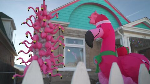 A bright pink flamingo Christmas tree is turning heads and bringing joy