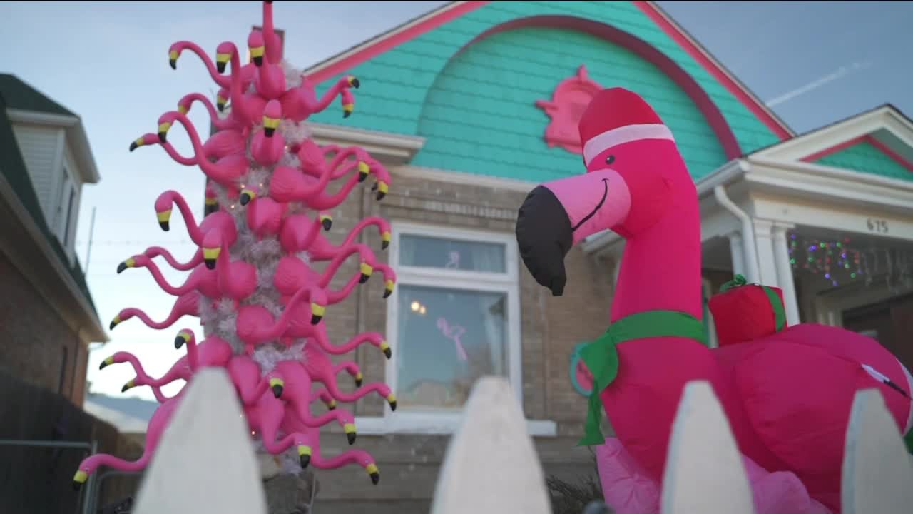 A bright pink flamingo Christmas tree is turning heads and bringing joy