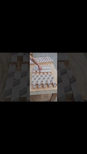 Geometric Cube Pattern Assembly + Grain Reveal #short #shorts #shortsvideo #shortvideo #woodworking