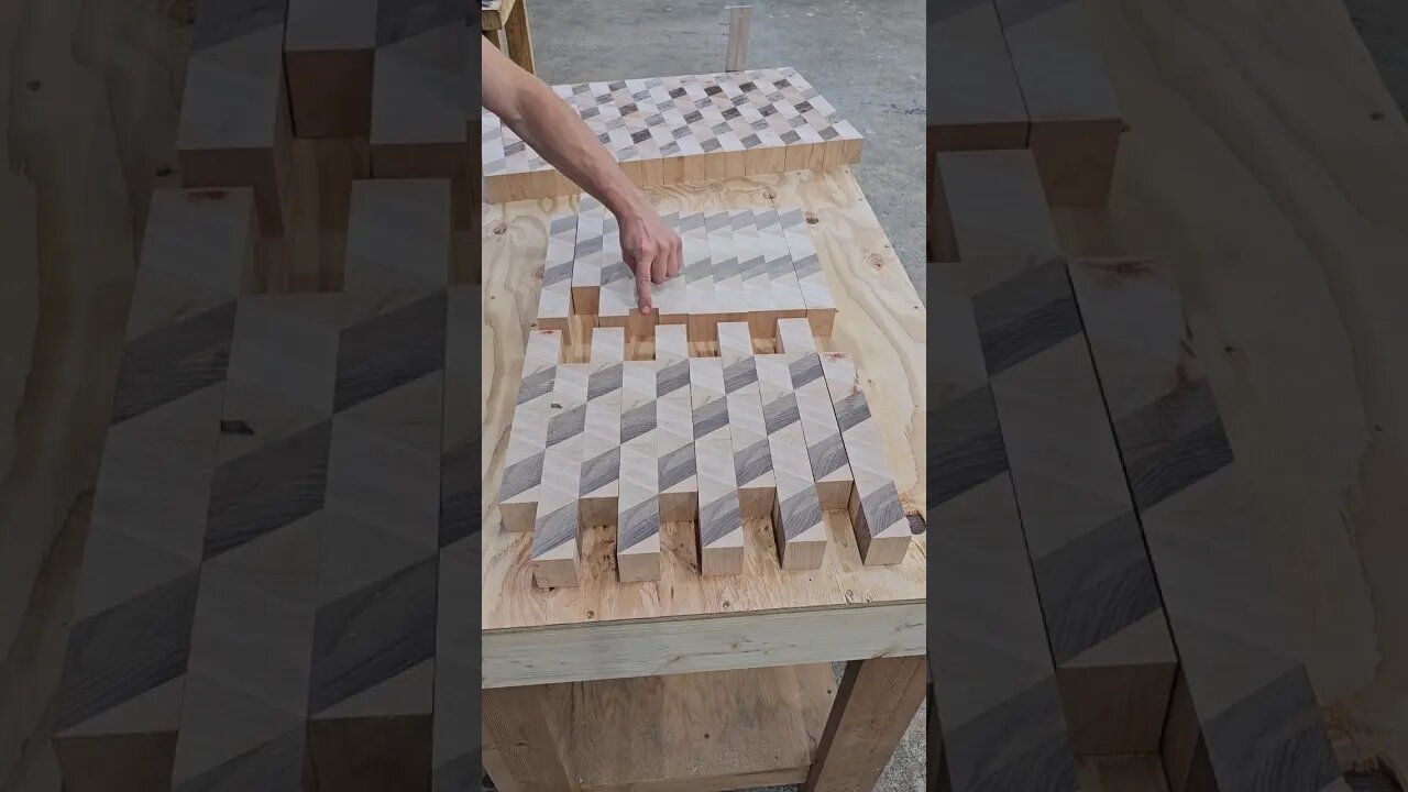 Geometric Cube Pattern Assembly + Grain Reveal #short #shorts #shortsvideo #shortvideo #woodworking