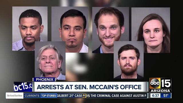 Seven arrested after protest at Senator McCain's office