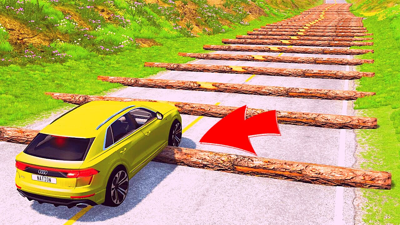 Cars vs 100 Fallen Trees – BeamNG.Drive