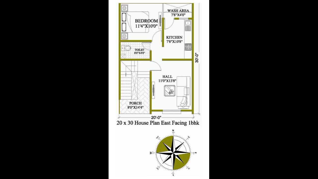 20 × 30 House plan|| East Facing 1bhk|| 600 sqft house design | Modern house plan| #housedesign