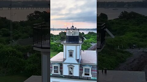 Moody sunrise flight at Rose Island Lighthouse