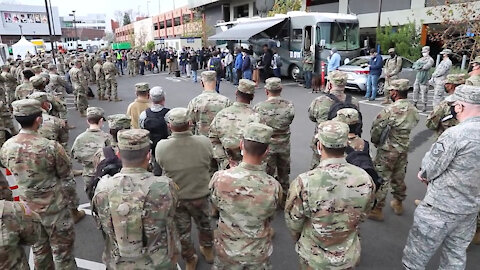 Active-duty Soldiers and Cal Guard provide support to community vaccination center at Cal State LA