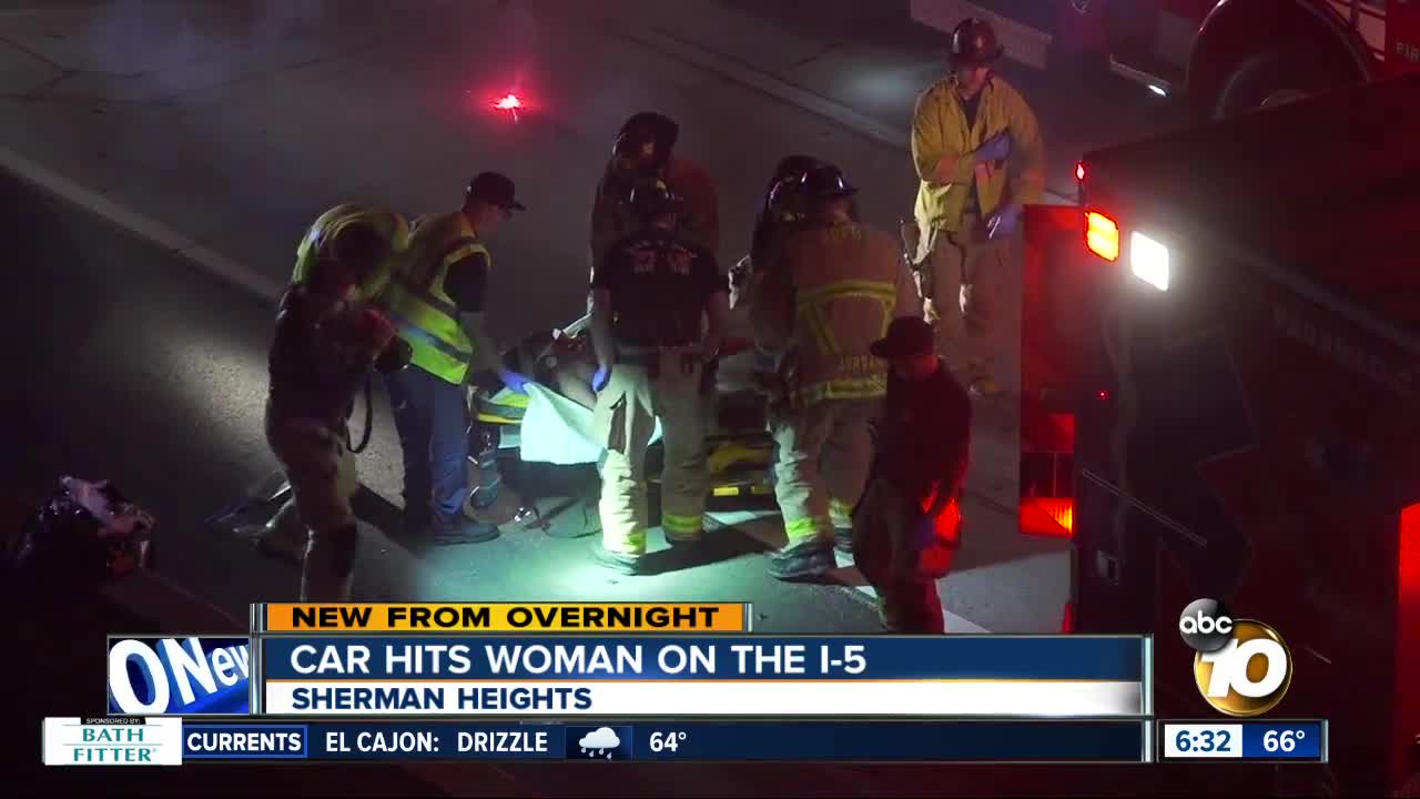 Woman struck by car on I-5 in Sherman Heights