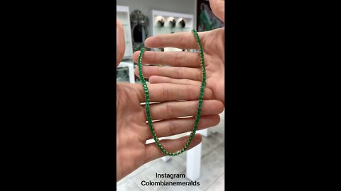 Dark green Princess cut emerald eternity tennis necklace in 14K gold