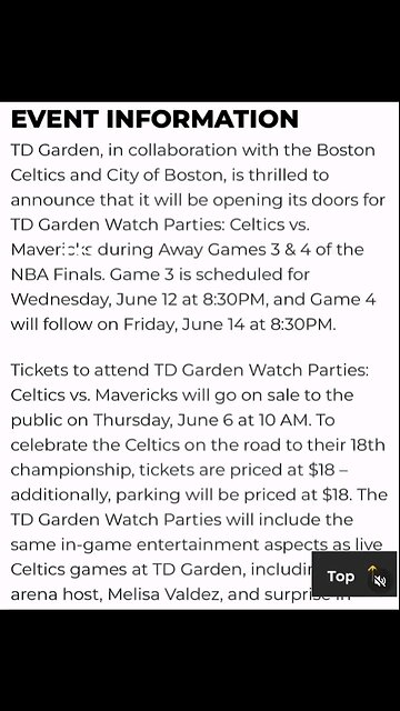 EVENT INFORMATION FOR THE BOSTON CELTICS NBA FINALS GAMES