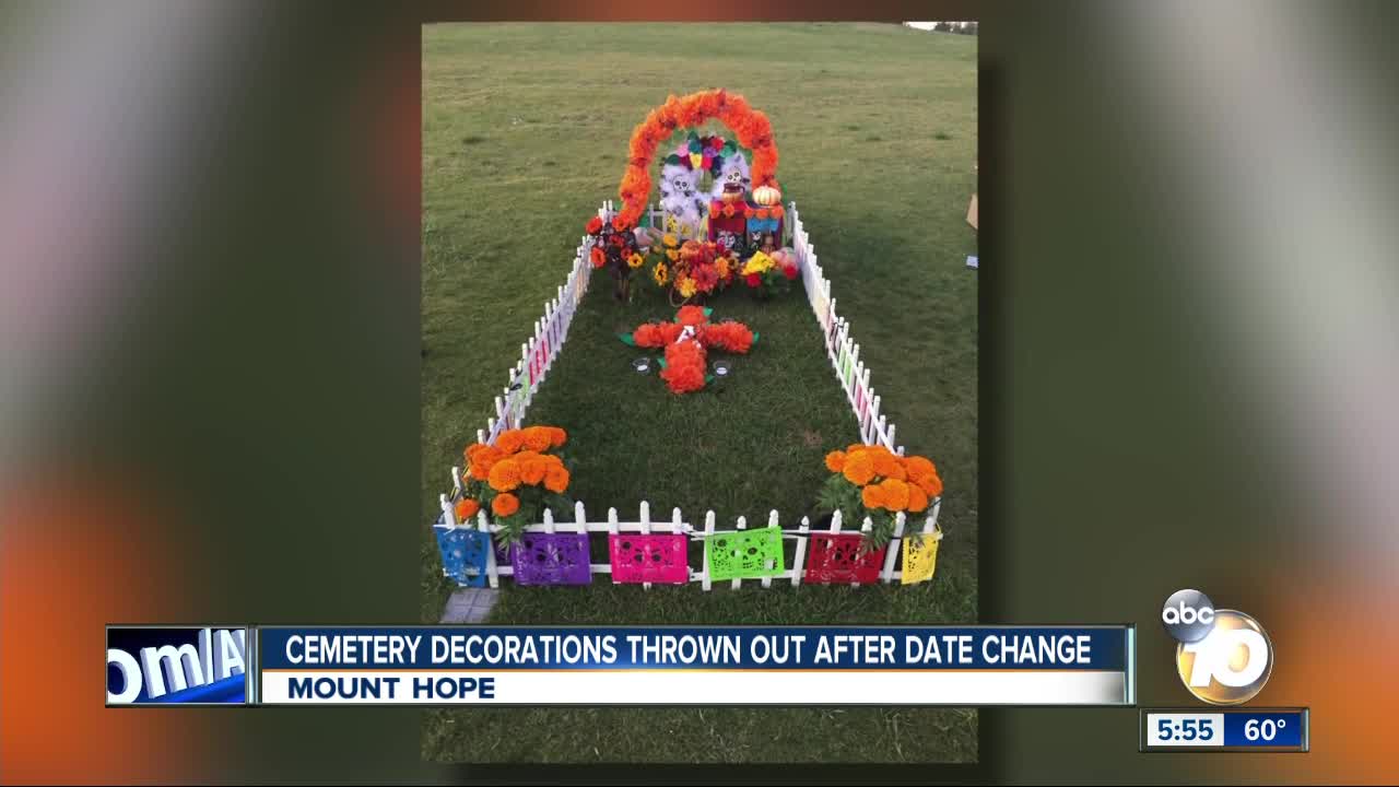 Cemetery decorations thrown out after date change