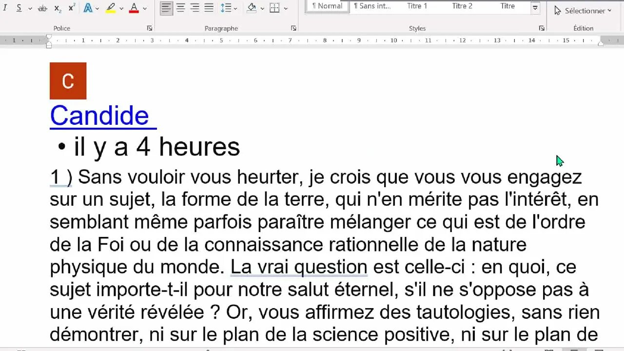 Réponse à Candide sur terre plate