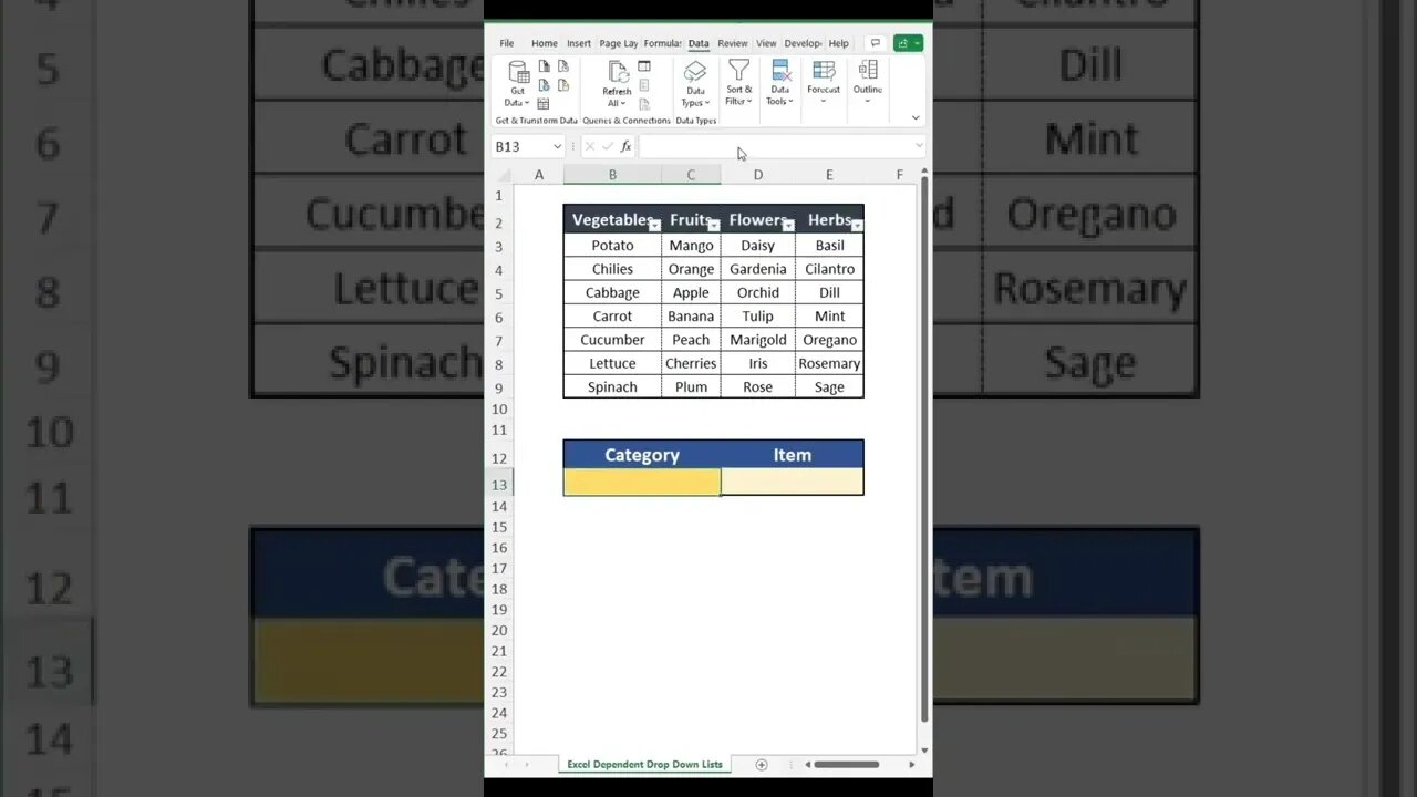 Dependent Drop Down Data Validation in Microsoft Excel