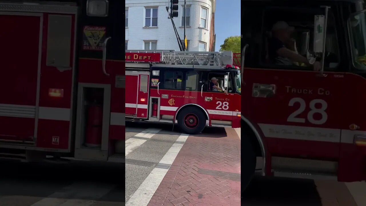 CFD Truck 28 responding #truck #jake #ladder #jobtown #1075 #fire #stick #chicago #windycity