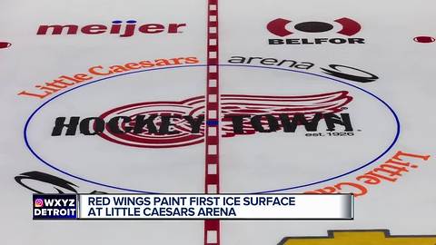 Red Wings paint first ice surface at Little Caesars Arena