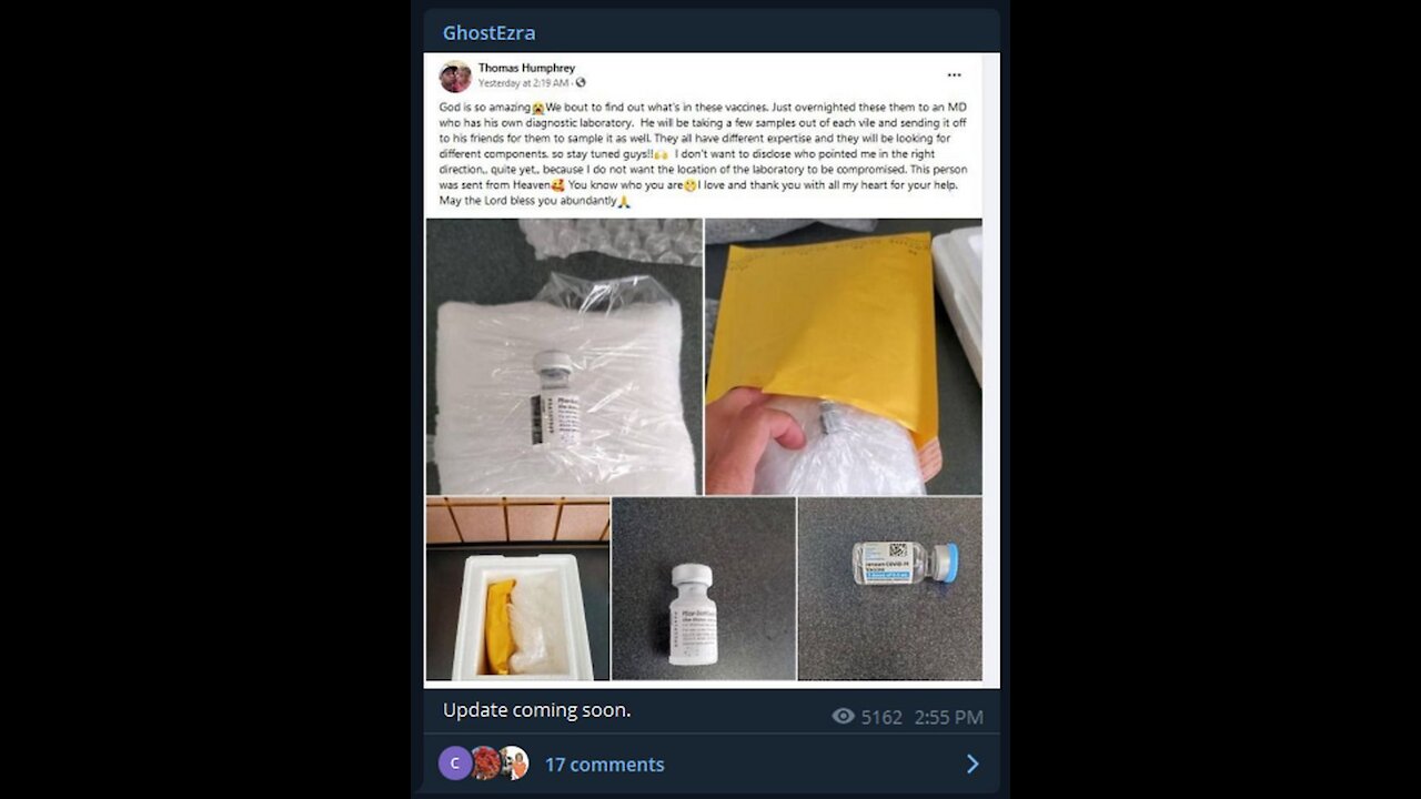 Guy steals Johnson vaccine and sends it out to be tested