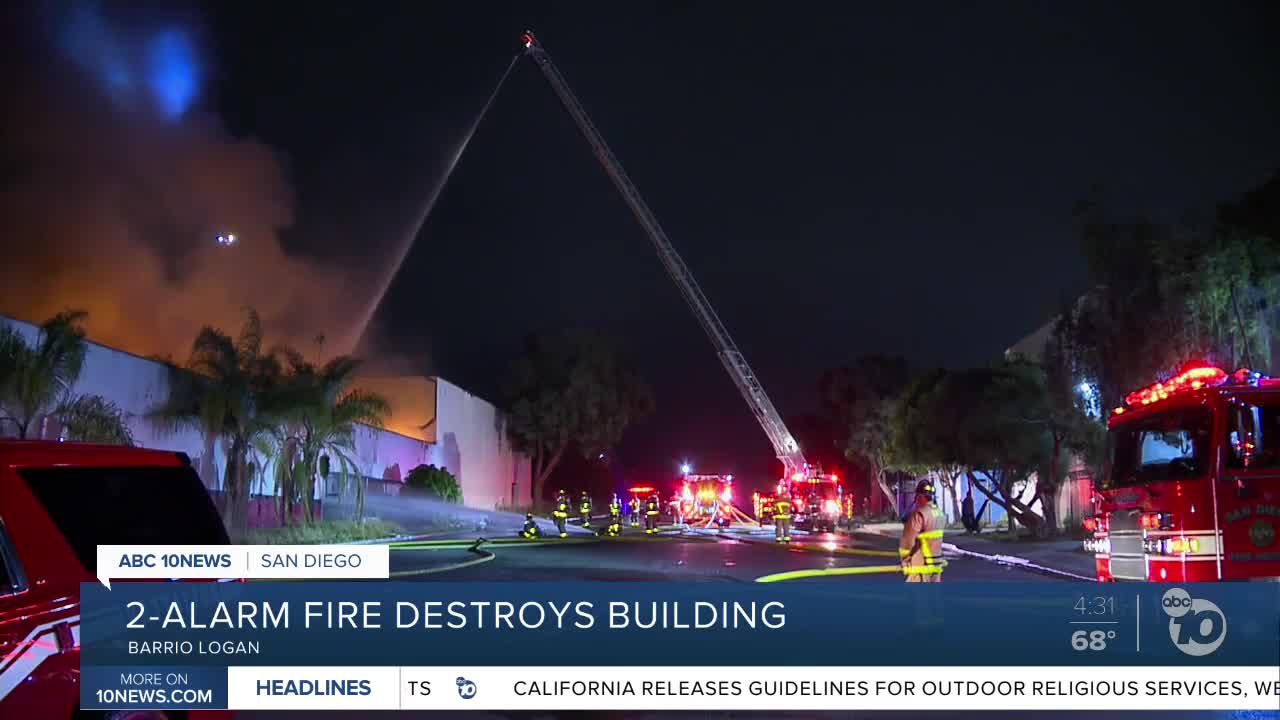 2-alarm fire destroys building