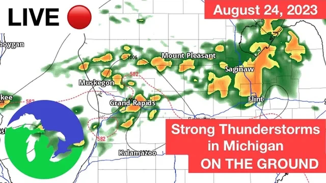 LIVE STORM CHASE SOUTHERN MICHIGAN- Strong Thunderstorms -Great Lakes Weather