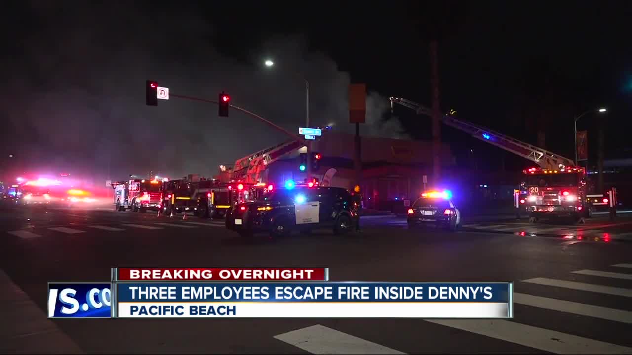 Workers escape fire at Pacific Beach Denny's restaurant