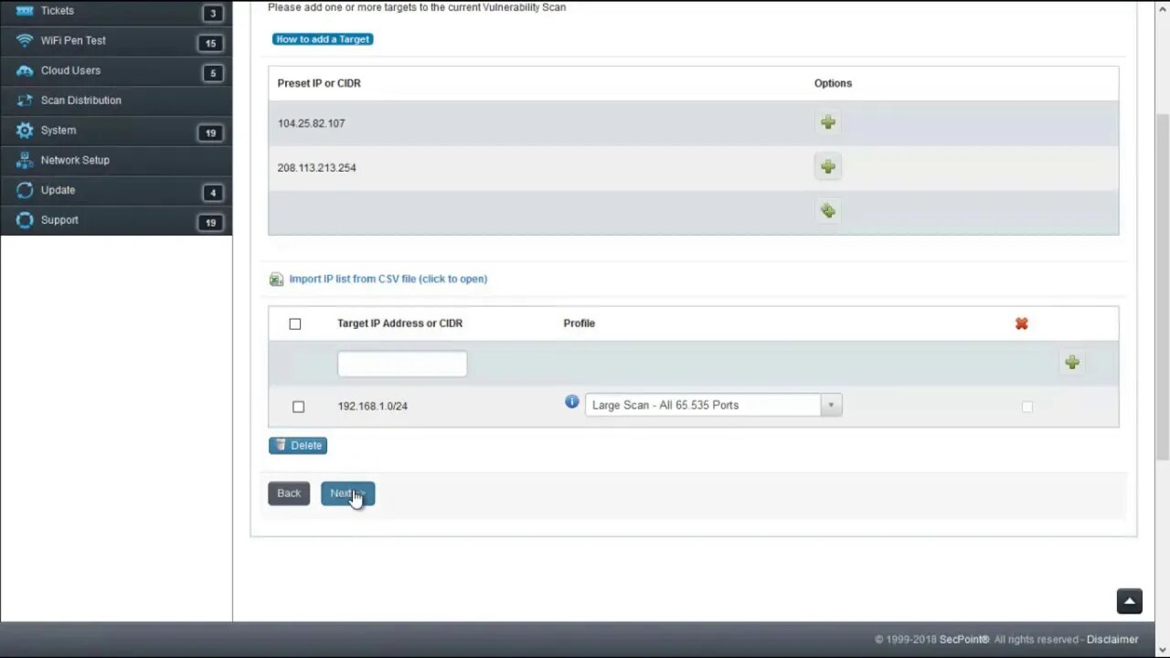 SecPoint Penetrator Create New Schedule Vulnerability Scan