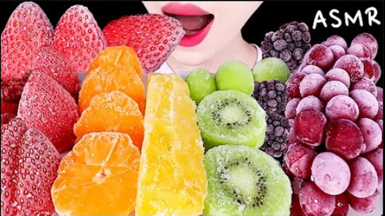 ASMR FROZEN FRUITS STRAWBERRY, GRAPE, KIWI, PINEAPPLE, BLACKBERRY EATING SOUNDS MUKBANG 먹방