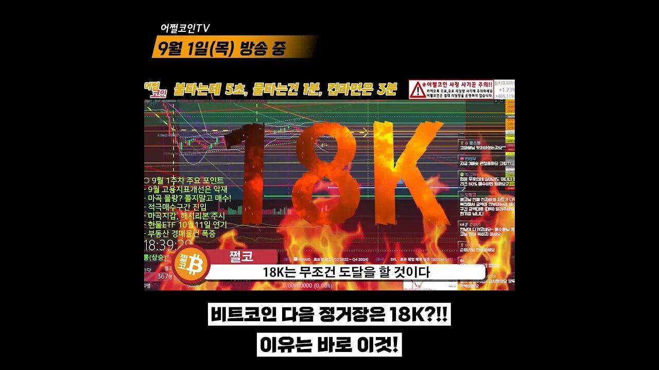 18K와도 쫄지말고 매수 가즈아 존버는 언제나 승리한다 | 비트코인 적극매수 구간 진입 | 비트코인 실시간 생방송 쩔코TV 9월1일 #쇼츠 #shorts