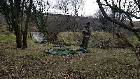 folding away the Cloud peak 2 tent. Reddacleave campsite. Dartmoor 26th March 2023