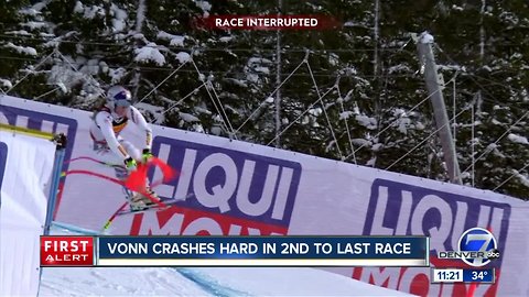 Lindsey Vonn crashes in penultimate race as Mikaela Shiffrin wins world title