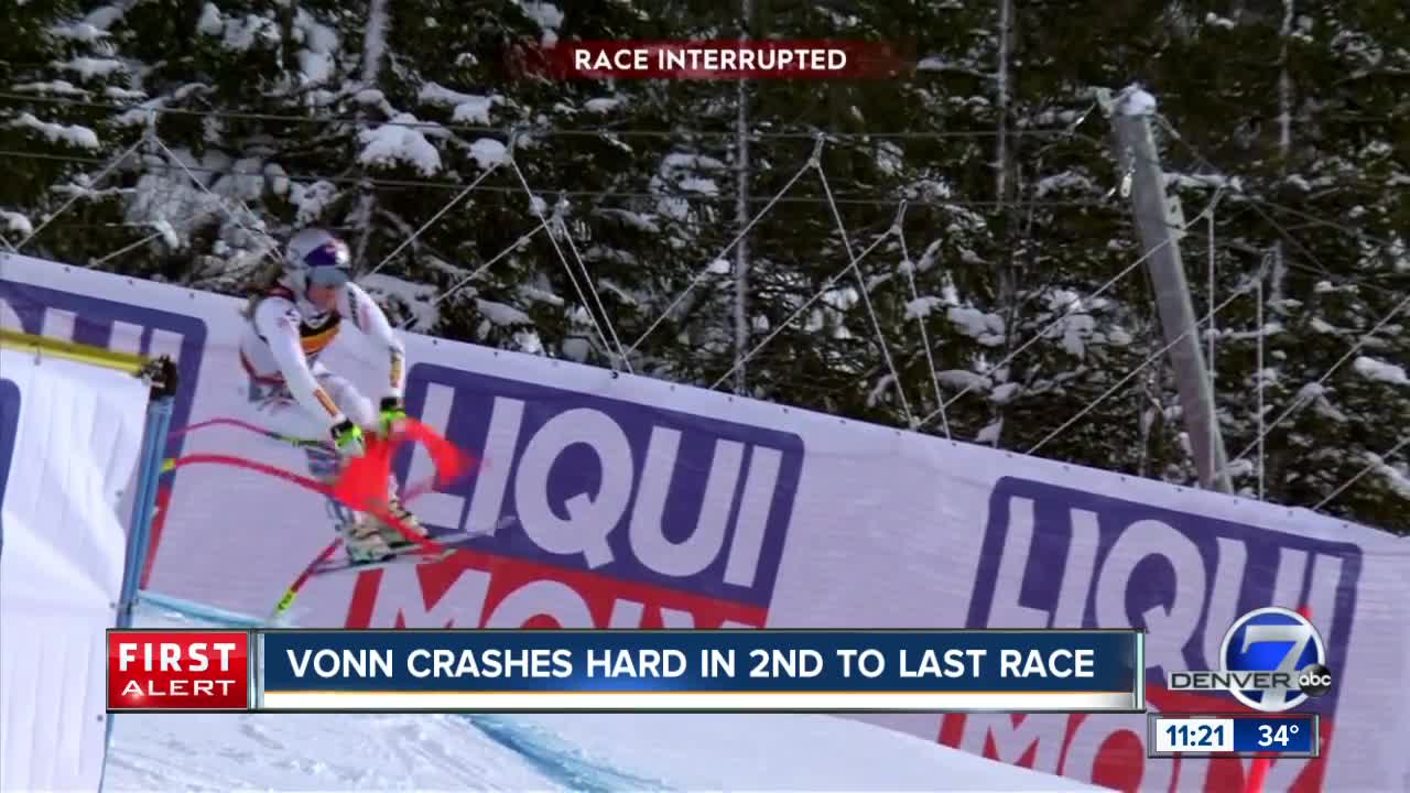 Lindsey Vonn crashes in penultimate race as Mikaela Shiffrin wins world title