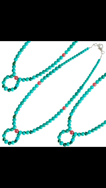 Natural turquoise with free-shape stone Rhodonite beads necklace full strand 16inch 03