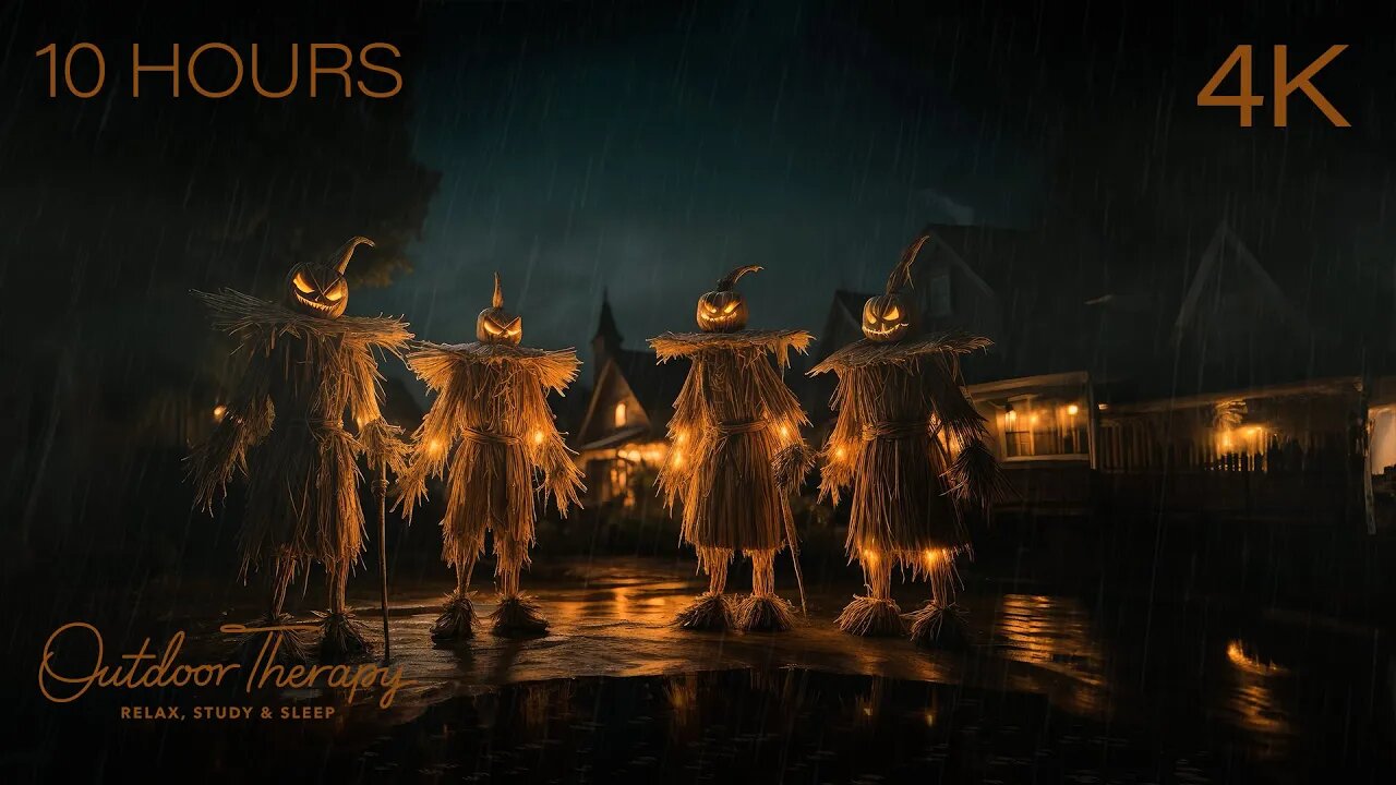 Spooky Scarecrows in the Rain | 10 Hour Halloween Ambience with Rain & Eerie Atmospheric Sounds