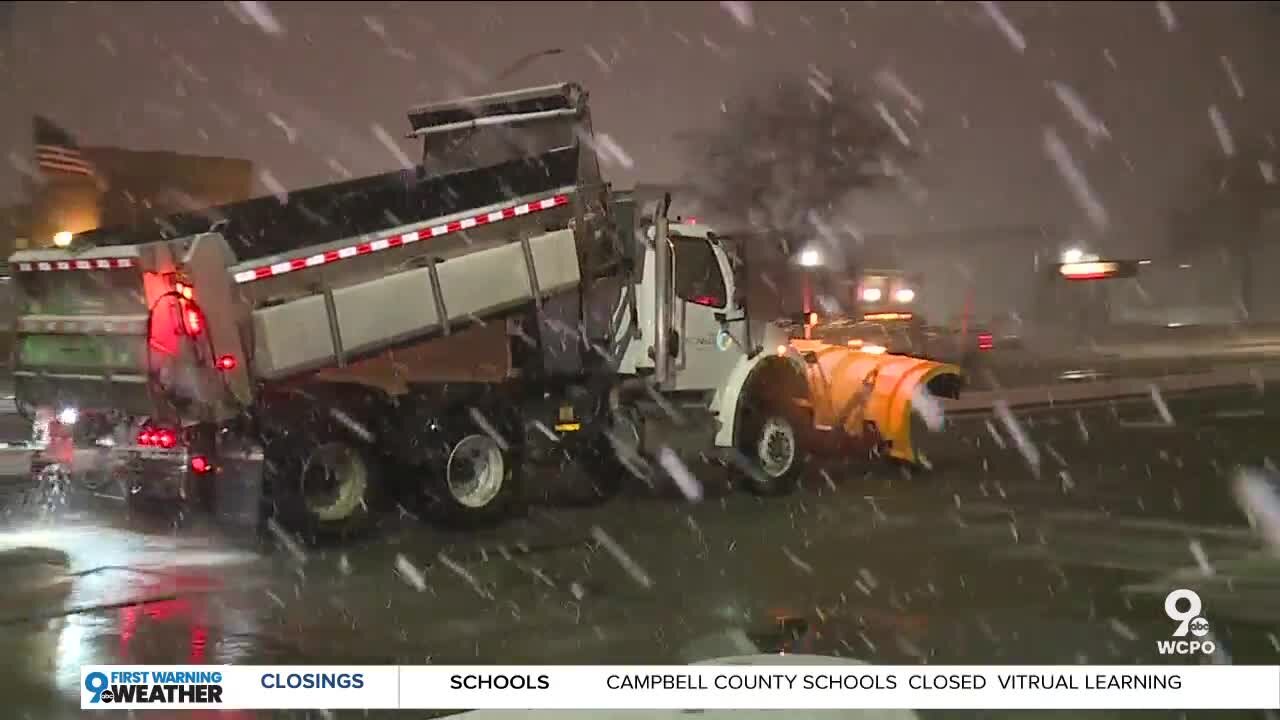 Cincinnati salt trucks working overnight to clear snowy streets