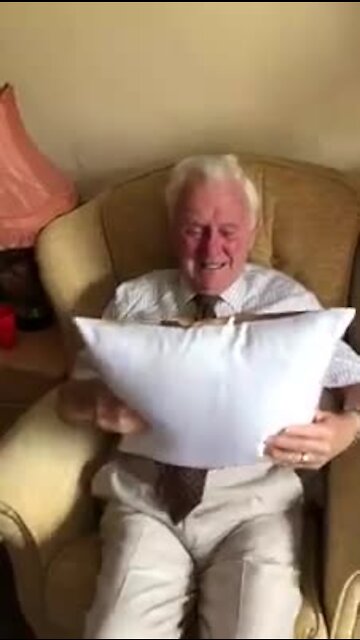 Elderly man can't hold back the tears when he receives this very special gift