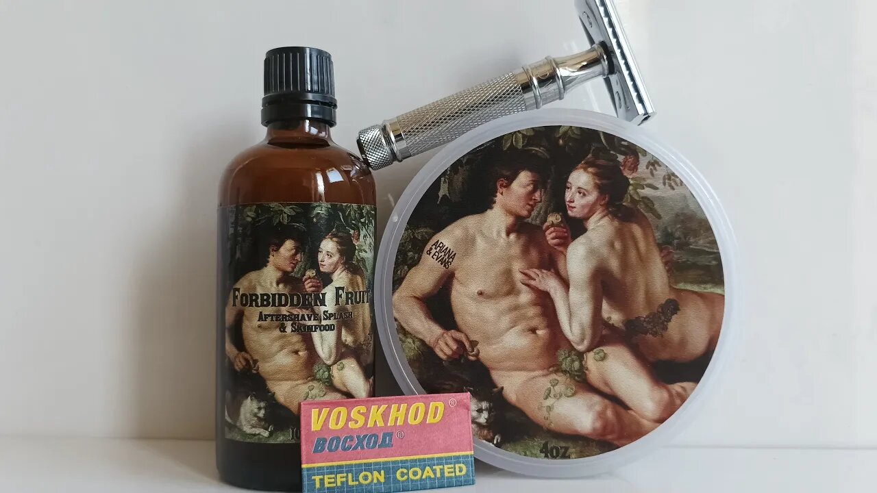 Ariana & Evans Forbidden Fruit Soap and Splash first try ( WOW ), Edwin Jagger D89 & Voskhod blade