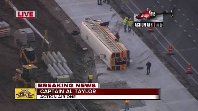 School bus overturns following crash, 6 injured