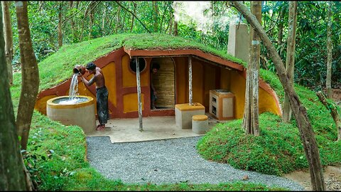 25 Days Building The Most Amazing Underground Hobbit House and Water