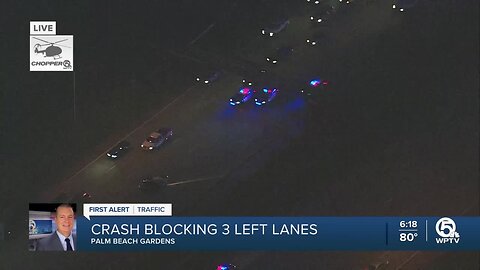 Deadly crash blocks southbound lanes on I-95 in Palm Beach Gardens