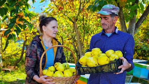 Cooking Quince Dishes in the Mountaines Village of Albania for a Perfectly Delicious Dinner