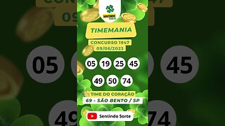 🍀 Resultado TIMEMANIA 1947 | 09/06/23 | Sentindo Sorte #shorts