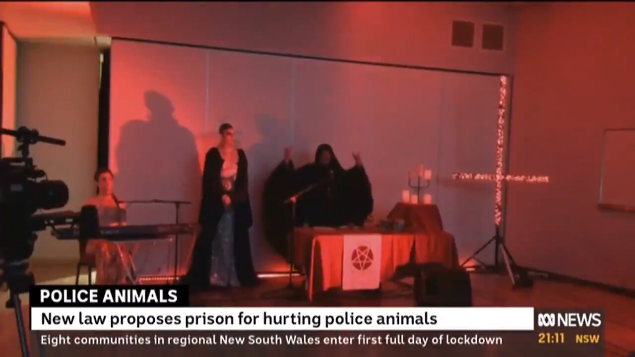 ABC News (Australia) airs "Hail Satan" ritual during a story about dog being stabbed.