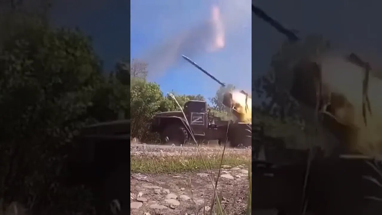 Fire from multiple launch rocket systems "Grad" and "Tornado-G"