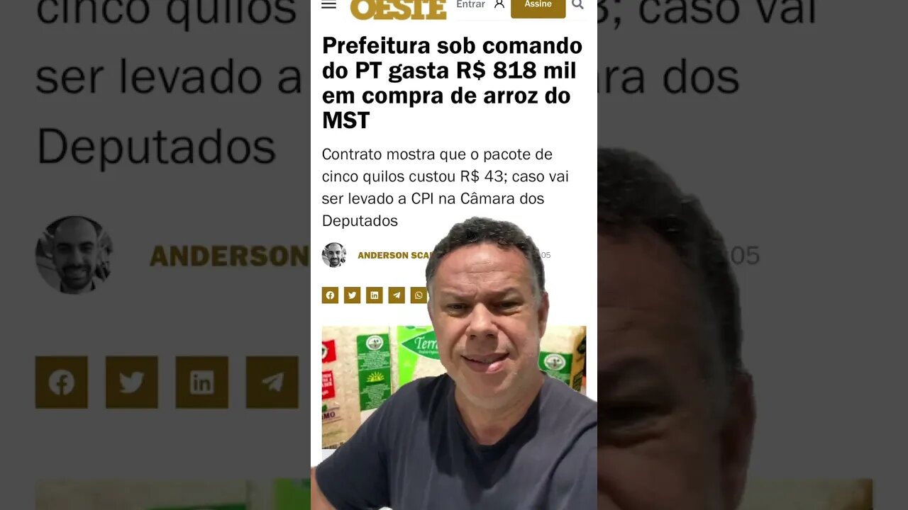 Prefeitura sob comando do PT gasta R$ 818 mil em compra de arroz do MST #shortsvideo