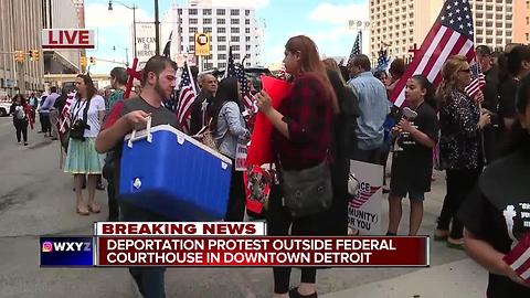 Deportation protest outside federal court in downtown Detroit