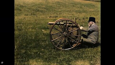 E🪚 & his blessing - Sir Hiram Stevens Maxim demonstrates his invention, a machine gun, 1897.