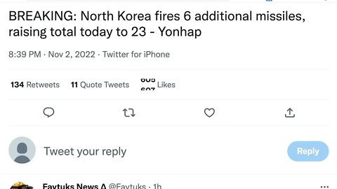 朝鮮又發射了 6 枚導彈，今天總數增加到 23 枚