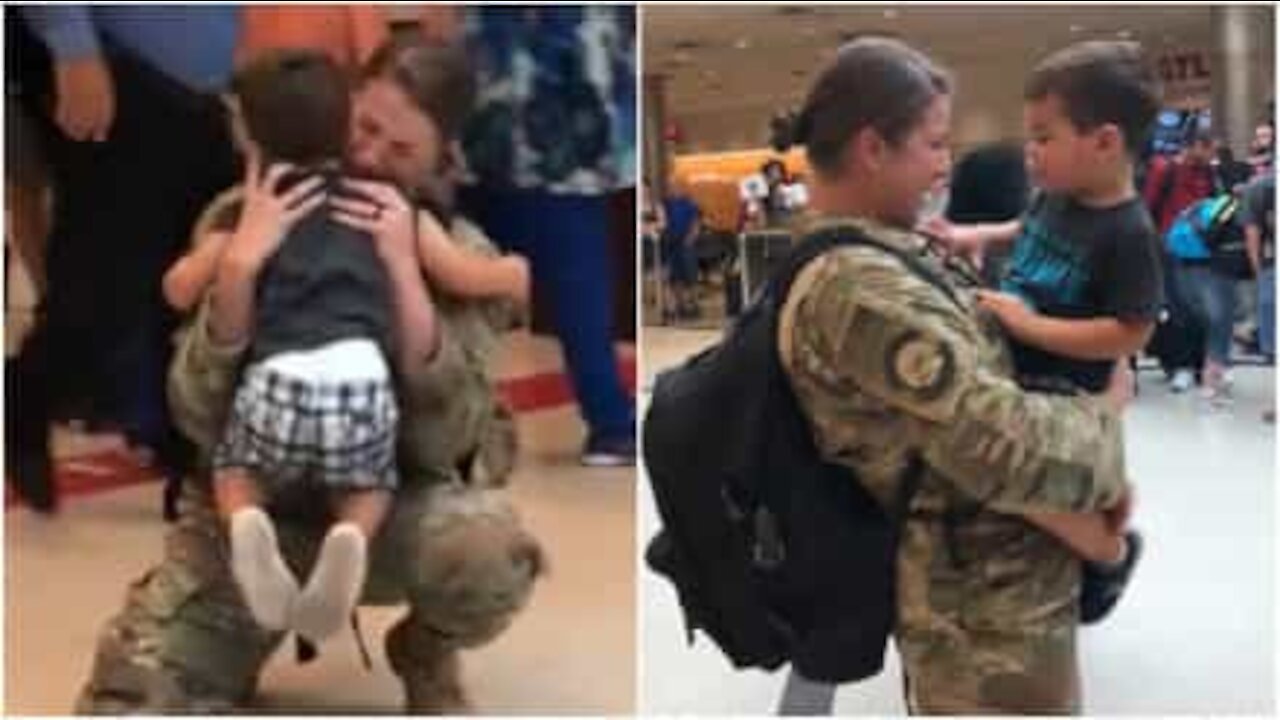 L'emozionante rincontro tra una soldatessa e suo figlio