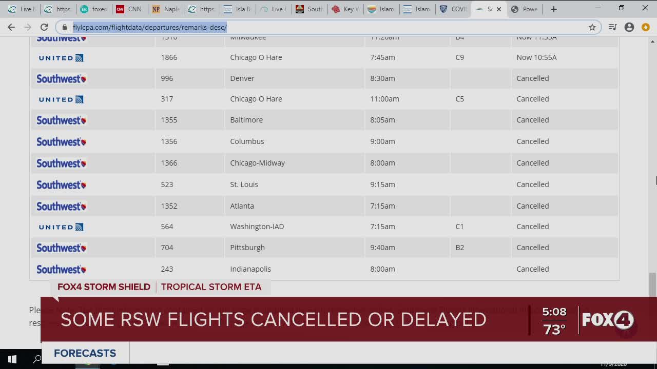 RSW updates flights due to Eta