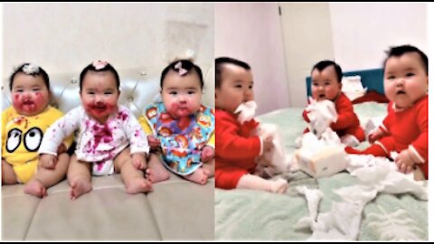 three cute naughty kids #1 baby funny video