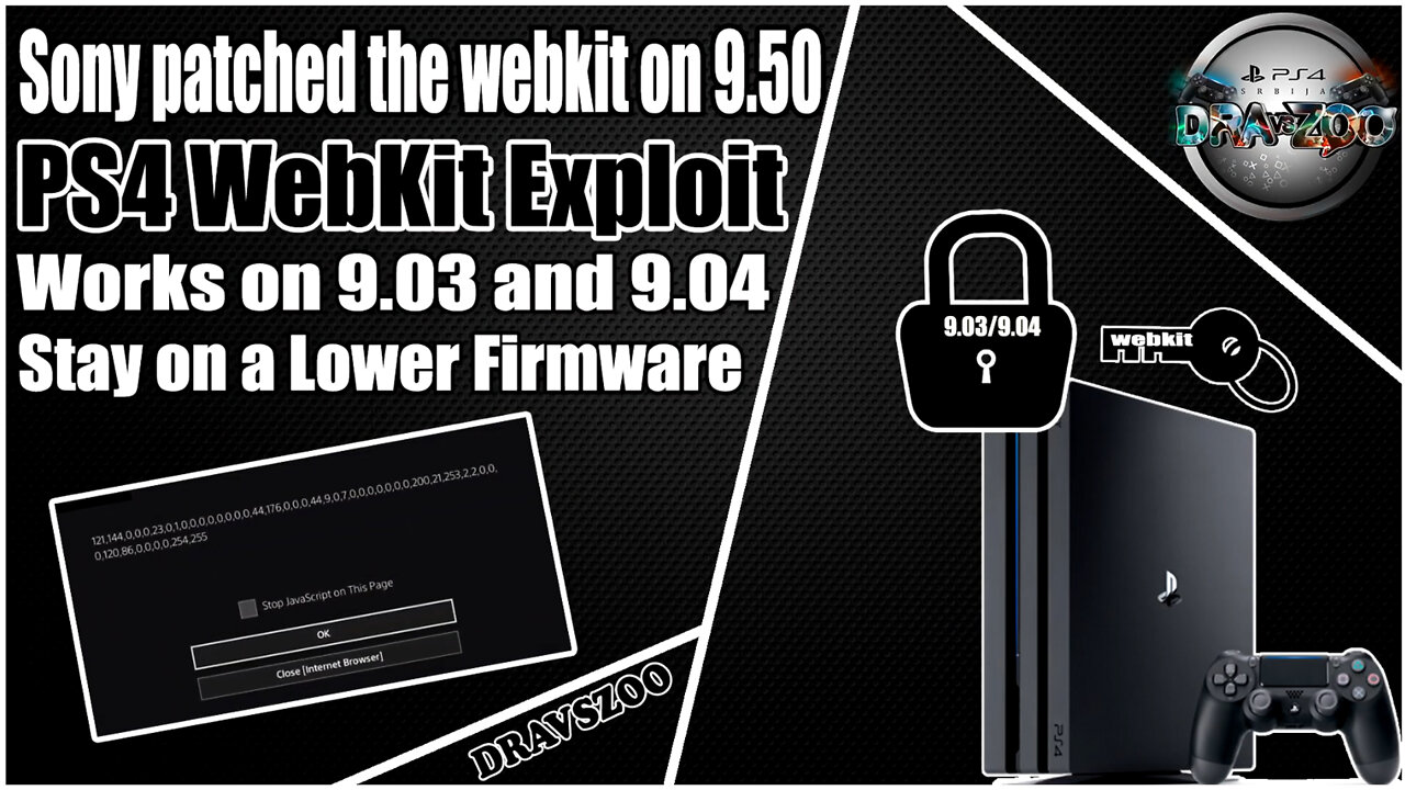 PS4 Sony patched the WebkitExploit on 9.50 | Works on 9.03 & 9.04 | Do not update PS4 | Test Video