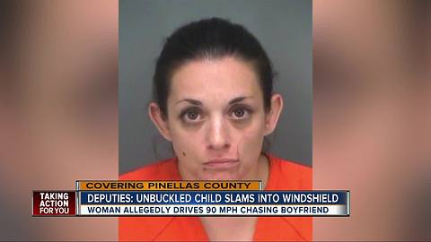 Deputies: Unbuckled 3-year-old slams into windshield after FL woman drives 90 MPH chasing boyfriend