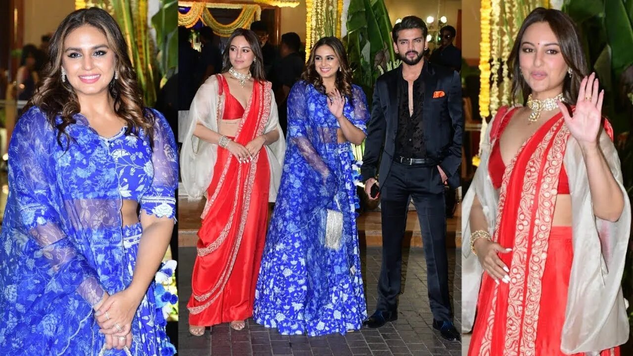 Sonakshi Sinha with Bf Zaheer Iqbal & Huma Qureshi at Ira Trivedi & Madhu Mantena Wedding Reception💖