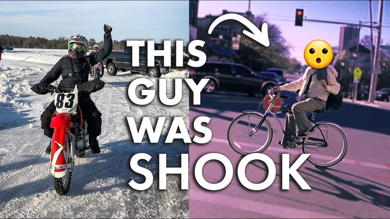 Extreme weather riding and *really* surprising a bicyclist | Motovlog